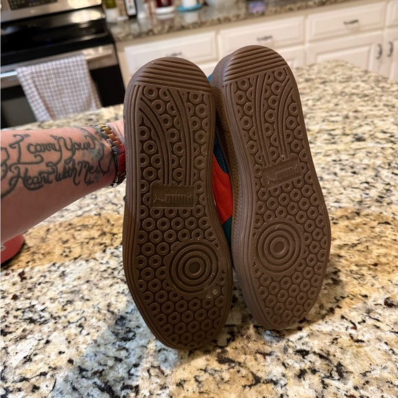 Puma Palermo Teal Suede Sneakers with Coral Stripe - Picture 5 of 6